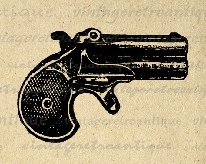 Derringer Printable Image Download Pistol Gun Graphic Illustration Digital Vintage Clip Art Jpg Png Eps HQ 300dpi No.1386