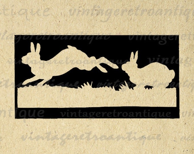 Digital Printable Rabbits Silhouette Cutout Image Bunny Graphic Download Vintage Clip Art for Transfers etc HQ 300dpi No.3364