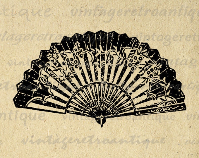 Digital Printable Oriental Fan Download Chinese Fan Graphic Image Vintage Clip Art Jpg Png Eps HQ 300dpi No.1427