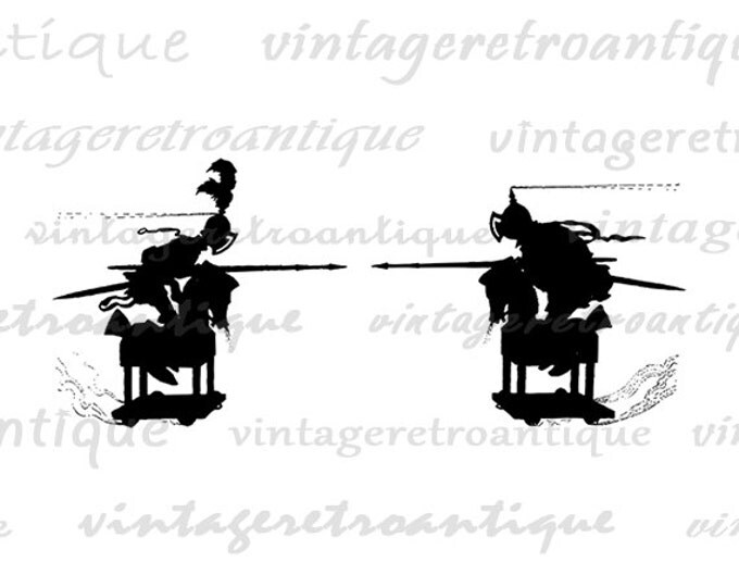 Knights Jousting on Wooden Horses Graphic Printable Digital Download Image Vintage Clip Art Jpg Png Eps HQ 300dpi No.3130