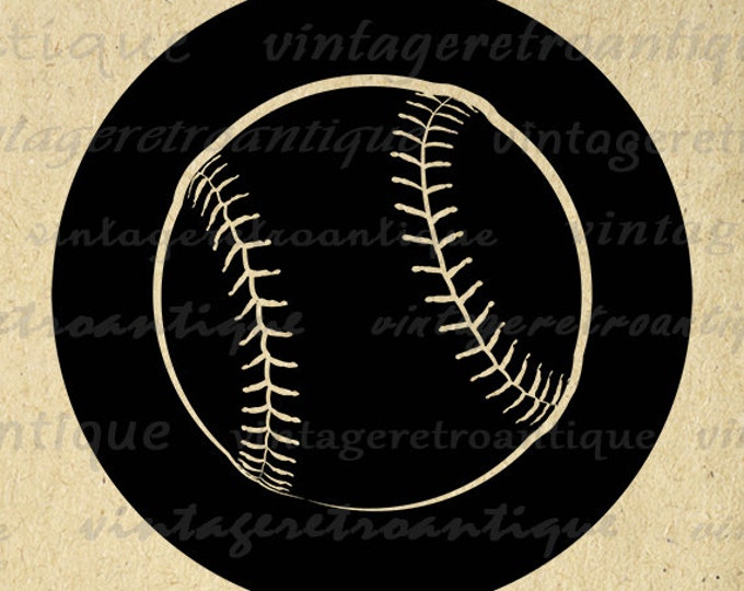 Printable Graphic Baseball Image Sports Ball Download Digital Vintage Clip Art for Transfers Printing etc HQ 300dpi No.2070