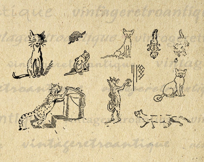 Digital Cats Collage Sheet Graphic Printable Kitten Download Image Vintage Clip Art Jpg Png Eps HQ 300dpi No.064