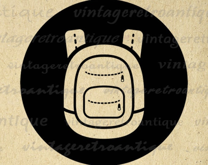 Printable Digital Backpack Icon Image School Education Download Back to School Graphic Vintage Clip Art Jpg Png Eps HQ 300dpi No.4387