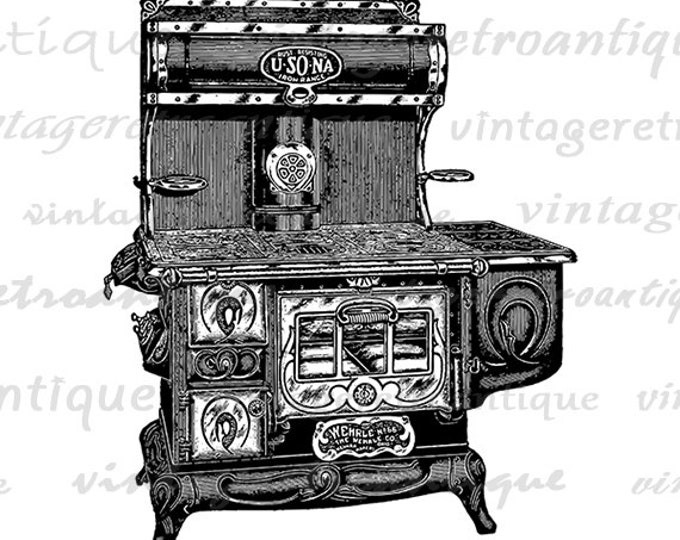 Antique Stove Digital Image Download Printable Graphic Vintage Clip Art Jpg Png Eps HQ No.1283