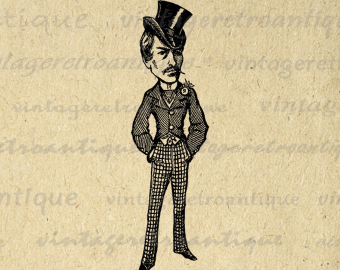 Digital Image Antique Cartoon Gentleman Printable Graphic Download Vintage Clip Art for Transfers Printing etc HQ 300dpi No.1592