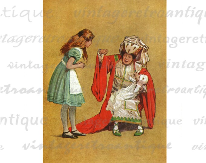 Alice and the Duchess Alice in Wonderland Printable Image Graphic Download Color Digital Antique Clip Art for Transfers HQ 300dpi No.2478