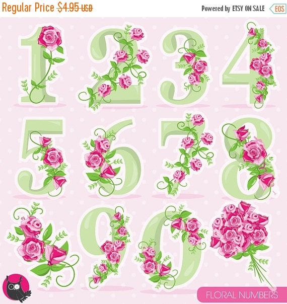 80 off sale floral numbers clipart wedding clipart