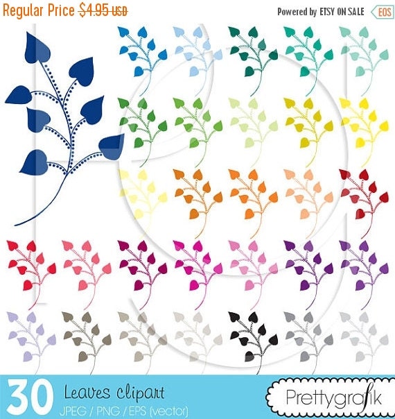 80% OFF SALE 30 flower leaves clipart commercial use, vector graphics, digital clip art, digital images - CL468 Il_570xn