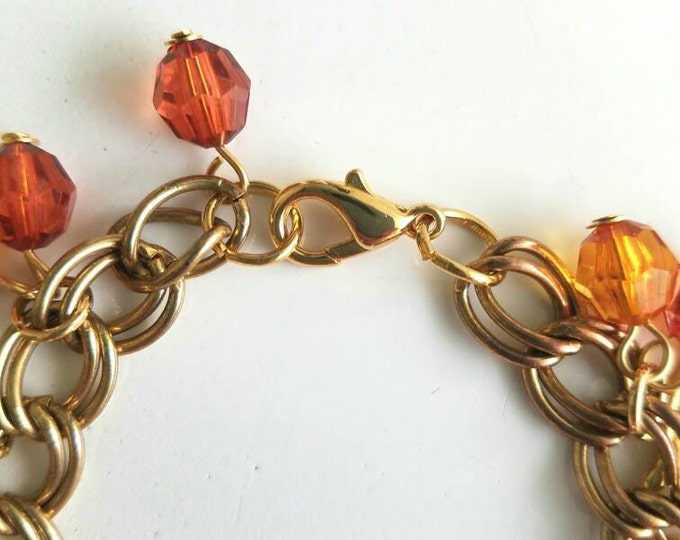 Orange and Red Beaded Gold Leaf Double Chain Fall Bracelet