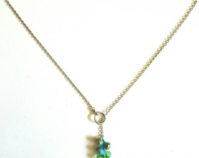 Blue Teal Silver Light Green Glass Beaded Chain Toggle Dangle Necklace