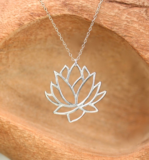 Silver lotus necklace sterling silver lotus jewelry