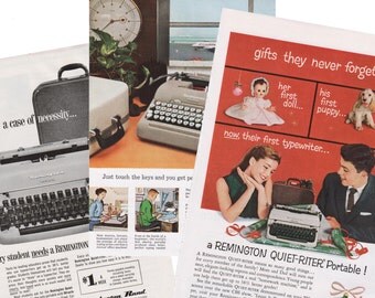 Vintage Typewriter Ads 1950s Typewriter 1950s Advertisements Remington Smith & Corona Vintage Ads Electric Typewriter Vintage Tech Ad