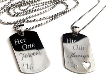 Couples Medium Dog Tag + Her one Forever + His and Hers Dog Tag Set + Couples Jewelry Set + Medium His and Her Set