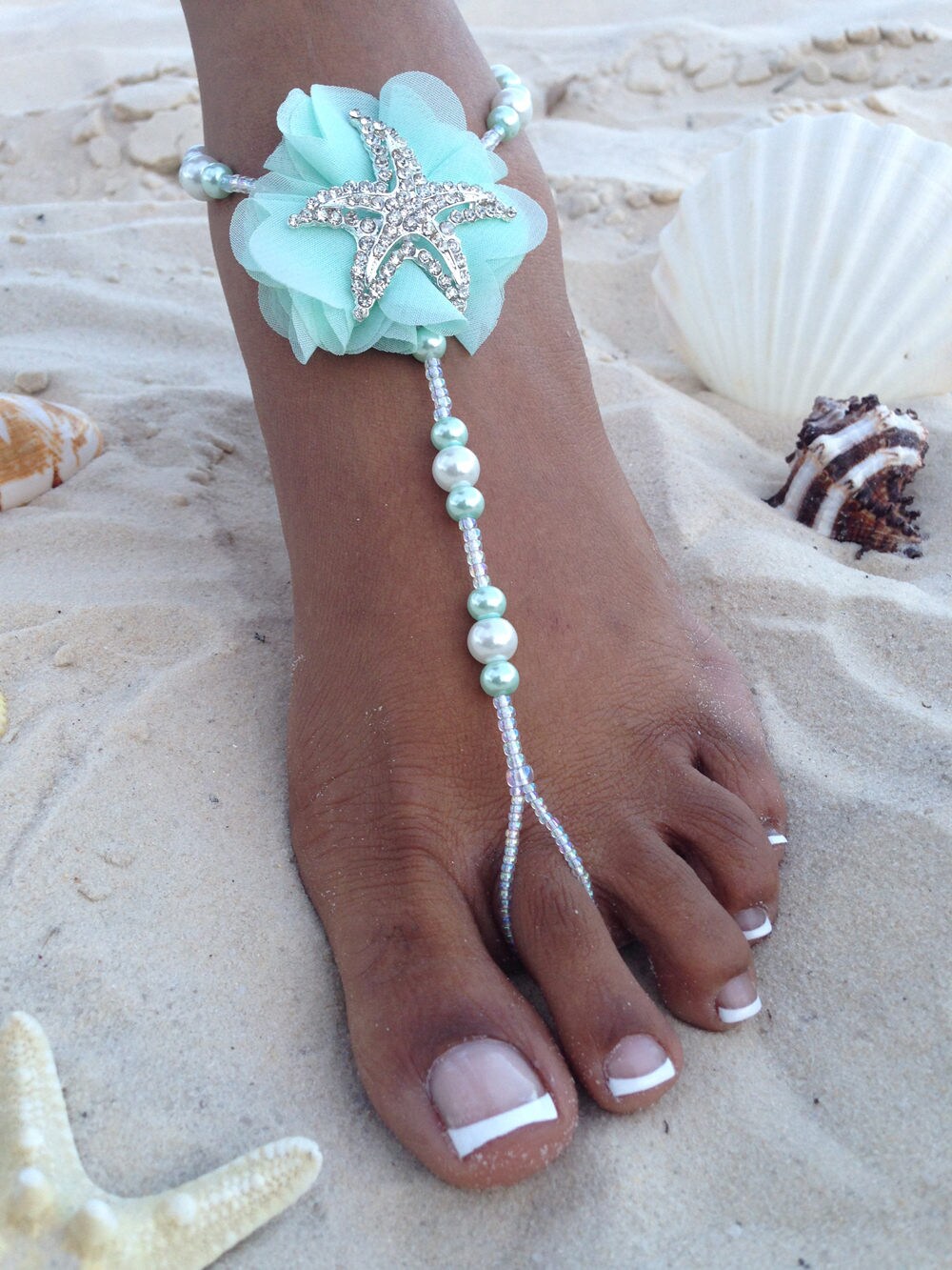 NEW Aqua Mint Starfish Bridal Barefoot Sandals Starfish 