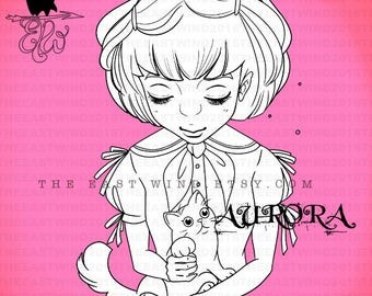 Digital stamp- Aurora 'Take care of my cat'- 300dpi JPG/PNG files -MAC0366