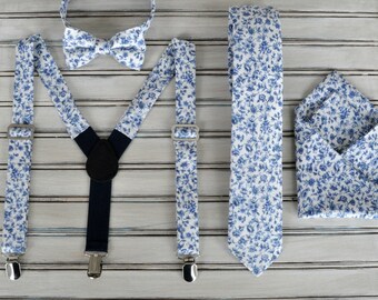 Floral skinny tie, Skinny tie, Pocket square, Regular Tie, Bow tie and suspenders for Men, Youth, Boys