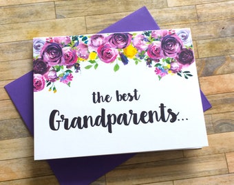 Grandparents Pregnancy Announcement Card - Pregnancy Reveal to Grandparents - New Great Grandparents - We Are Having a Baby - VIOLETS