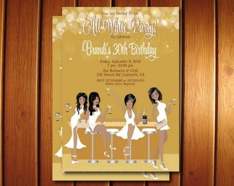 All White Party Invitation - White Birthday Party Invite - Choose Your Hair Color