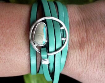Leather Buckle Bracelet, Royston Ribbon Turquoise Bracelet, Mens Bracelet, Wrap Bracelet, Unisex, Leather Cuff, Turquoise Leather Bracelet