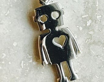 Sterling Silver Cut Out Robot Charm