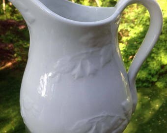 Antique Early English White Ironstone Pitcher, Fuchsia Shape, George Jones, England, Wedding Gift, Antique Collectible, Farmhouse Decor, R