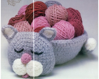 Crochet Pattern | Basket Pattern | Crochet Kitty Basket | Crochet Kitty | Crochet Basket | Container Basket | Home decor | Vintage Pattern