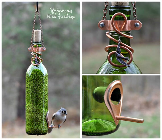 Green Wine Bottle Bird Feeder The Vineyard