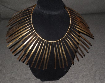 Stunning Vintage Avant Garde Bib Collar Necklace , Statement Collar Gilt Finish