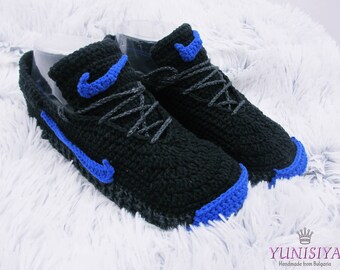 Slippers Crochet Nike Shoes Black Sneakers Women slippers Men's slippers Crochet adult sneakers Unisex slippers Shoe slippers Modern Slipper
