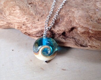 Ocean Wave Necklace, Ocean Jewelry, Blue Wave Necklace, Sea Glass Necklace, Wave Necklace, Lampwork Bead, Aqua Blue Necklace, Ocean