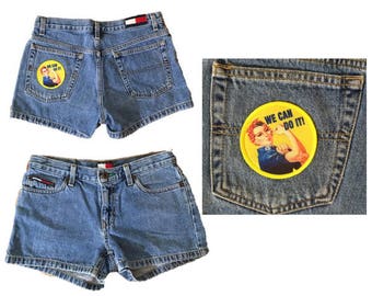 Rosie the Riveter Patch | Denim Shorts | 90s Low Rise Denim | Short Shorts | Tommy Hilfiger | Girl Power