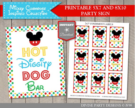 INSTANT DOWNLOAD Mouse Clubhouse 5x7 and 8x10 Hot Diggity Dog Bar Party ...