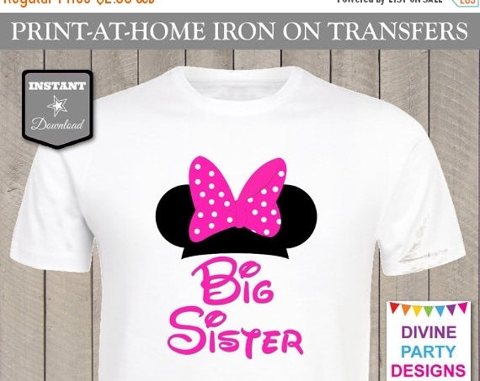 SALE INSTANT DOWNLOAD Print at Home Hot Pink Mouse Big Sister Printable Iron on Transfer / T-shirt / Family Trip / Party / Item #2374