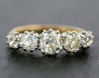 Antique Diamond Ring - Edwardian Diamond Anniversary Ring - 18ct Gold & Platinum Five Stone Edwardian Diamond Ring