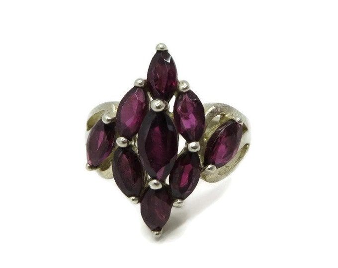 Vintage Multistone Garnet Ring, Sterling Silver Nine Stone Ring, Size 5