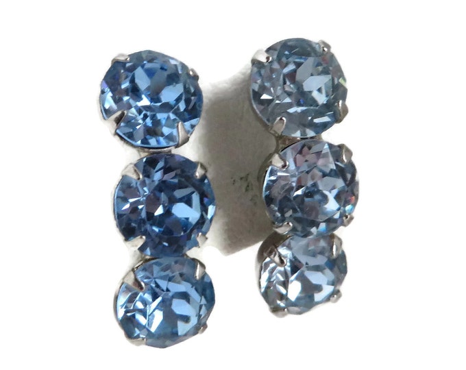 Blue Rhinestone Earrings Vintage Silver Tone Screwback Earrings, Bridal Jewelry
