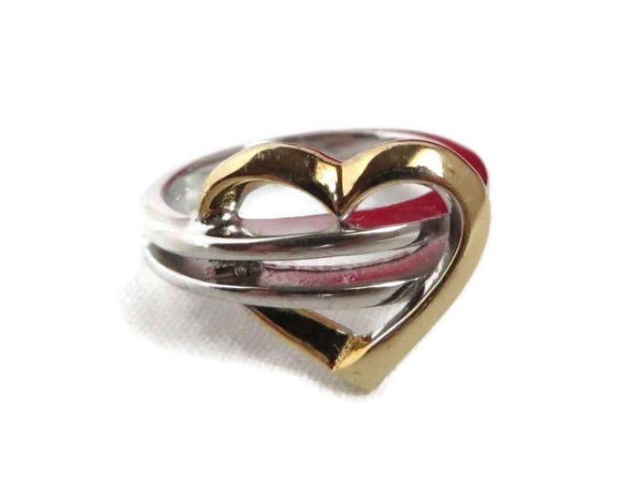Vintage Heart Ring Two Tone Ring Sterling Silver Ring Size 6.75