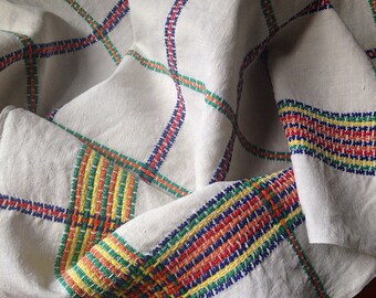 Vintage Linen Tablecloth, Rustic Linen, Mid Century, 1950s, VTC223