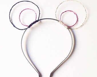 Panda Bear Ear Headband, Black White & Pink Wire Animal Ears, Round Costume Ears, Mouse Hairband, Novelty Photo Prop,