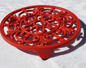 French vintage red cast iron trivet, ,pot stand,kitchen trivet
