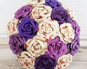 Paper flower wedding origami bouquet playing cards hearts vegas alice in wonderland royal purple cadbury plum roses fun alternative quirky