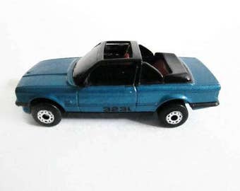 BMW 323i Cabriolet Matchbox Car, Metallic Blue Convertible Sedan, Vintage Toy