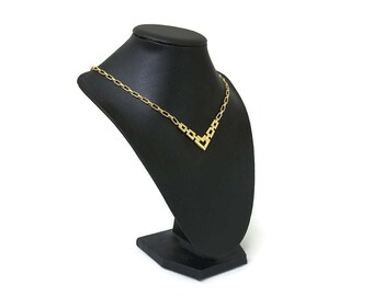 Vintage Avon Gold Tone Chain Link Chevron Necklace - V Shaped Bar Necklace Pendant - 18.5 inches Long - Avon Jewelry - Square Chain Link