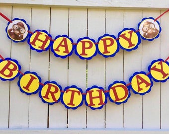 Curious George Happy Birthday banner curious George birthday party curious George invitation curious George shirt curious George favor tags