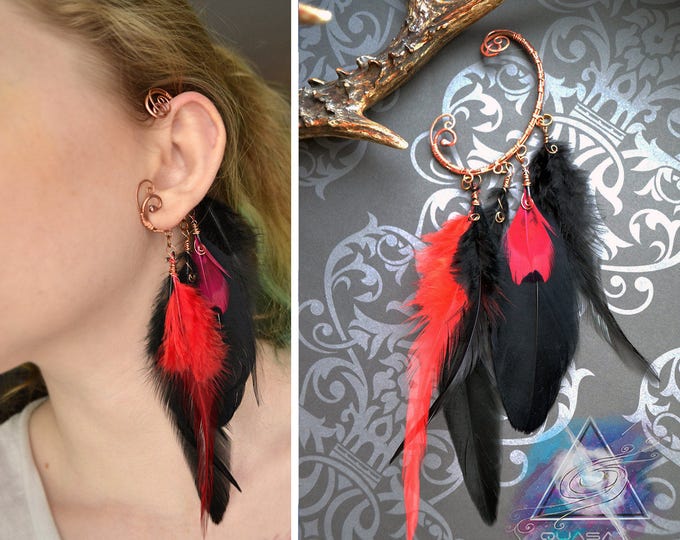 Ear cuff "Tribe birds" | wire ear cuff with feathers, boho style jewelry, ethno jewelry,boho ethno style, ear cuff no piercing need