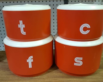 Vintage retro kitchen containers Coffee Sugar Flour Tea Retro Orange