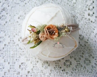 MIA - Neutral color newborn headband prop, Photography prop, Baby halo, Newborn crown,Newborn flower tieback, Tieback prop, Photography prop