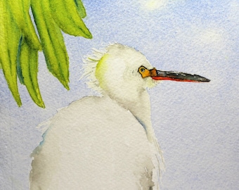 watercolor bird painting bird art original watercolor Snowy Egret by Betty Moore