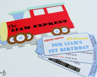 Choo! Choo! All Aboard! Train Invitations - Train Invitation - Birthday - Custom Order Available - Multiple Colors Available - 10/pack