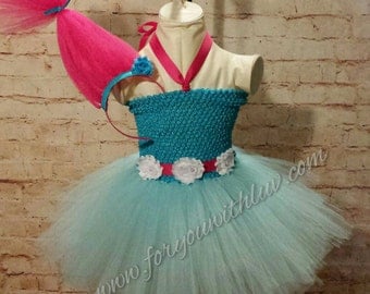 Troll Tutu dress and pink troll hair headband Set trolls costume Cartoon tutu dress nice enough for Pageant wear Dance recital Birthday.